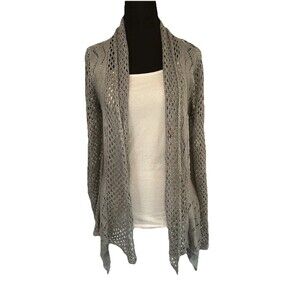 Peppe Peluso Gray Knit Crochet Open Bohemian Cardigan Sz S